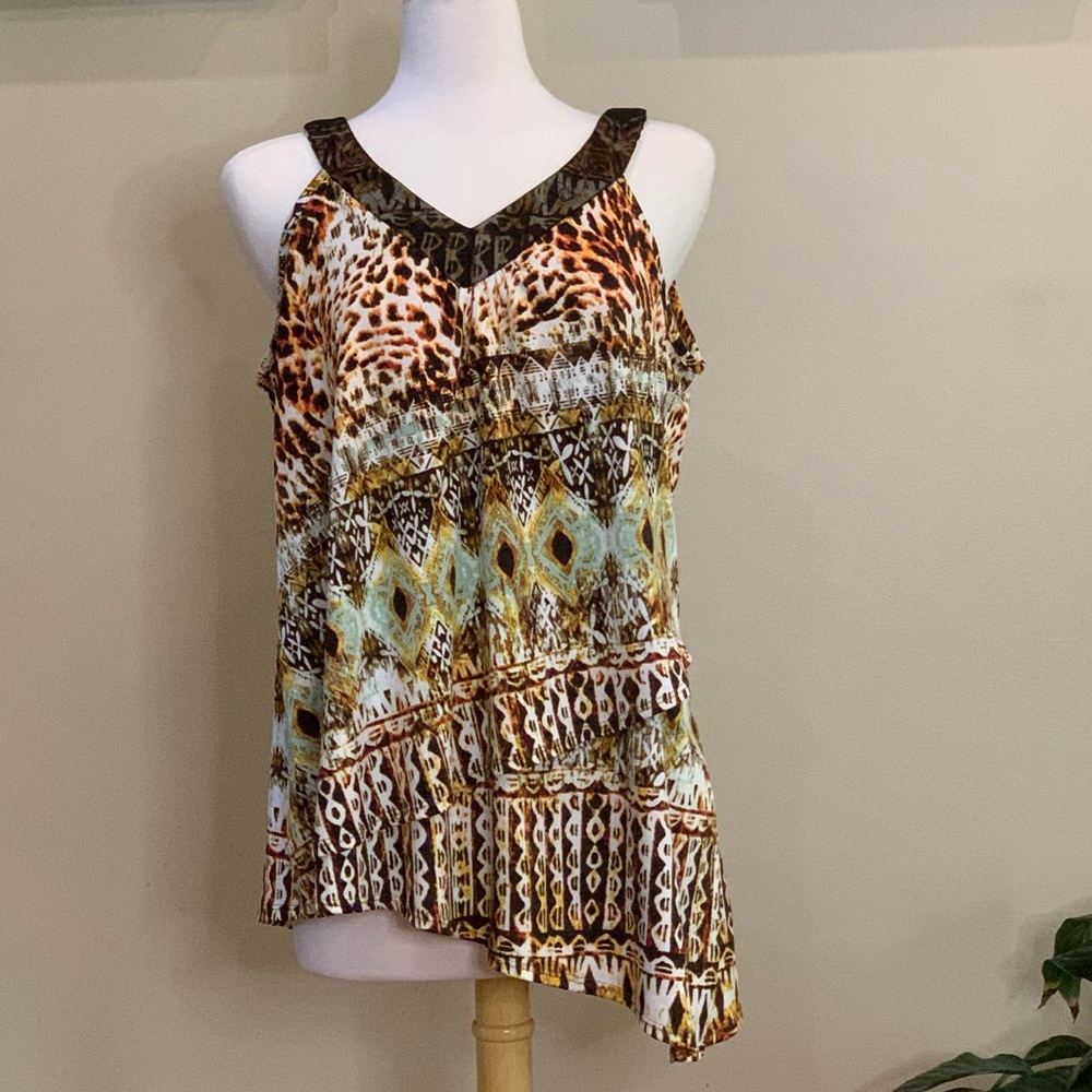 Notations | Size Large Geo/Animal Print Asymmetrical Top